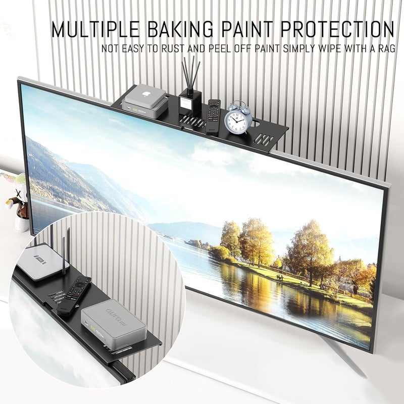 CABTE Adjustable Steel TV Top Shelf, Floating TV Stand, Universal Monitor Shelf for Soundbar, Game Console, Cable Box, Router Shelves and Home Accessories (No Storage Boxes, 1PCS) - Image 3